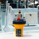 The New Ocean Signal rescueME EPIRB3 with AIS Emergency Position Indicating Radio Beacon with antenna stored on boat